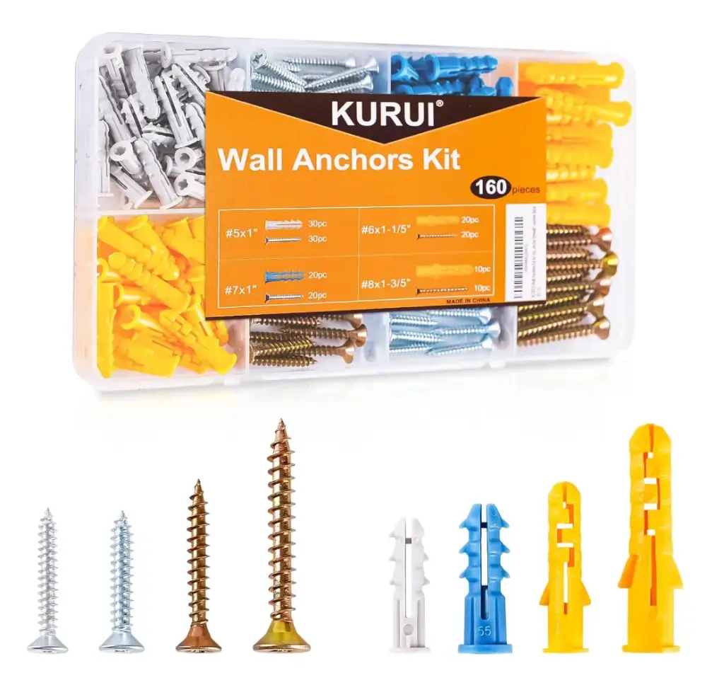 Wall Anchors Kit for Hanging Wall Art Decor, 160Pcs Drywall Anchors Assortment Kit for Frame Shelf Decorations, Plant Hooks, 135 Screws and 135 Plugs, Picture Hangers for Drywall Concrete Brick