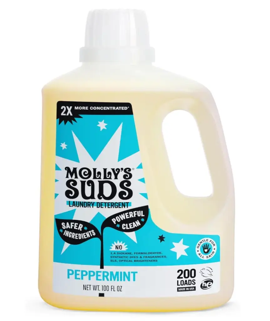 Molly's Suds Liquid Laundry Detergent | Clean Laundry Detergent Soap for Sensitive Skin | 2x Concentrated, High Efficiency (HE) (Peppermint - 200 Loads)