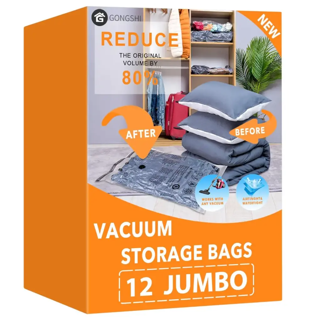 Vacuum Storage Bags Jumbo (12 x Jumbo),Plastic Packaging Bags,Space Saver Sealer Compression Bags for Blankets, Comforters, Pillows, Bedding,Clothes Storage