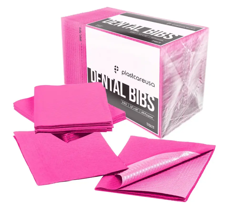  Disposable Dental Bibs 13"x18" - 3 Ply Waterproof Tattoo Bib Sheet for Patients - Dentist or Medical Tray Cover and Nail Table Cover Supplies, Fuchsia Hot Pink