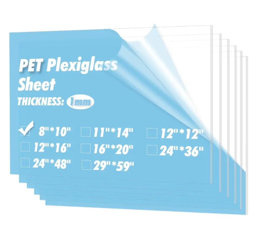 5-Pack of 8×10" PET/Plexiglass Sheets, Transparent Clear Flexible Plastic Sheet Panels for Craft, Picture Frames, Sign Blank, DIY Display Project