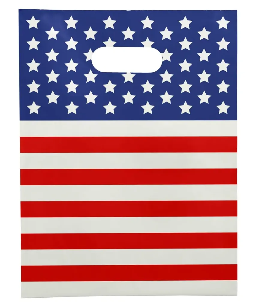 USA Flag Veterans Day Gift Bag 100 Count Patriotic 9"x12" Size 1.5Mil Thick Merchandise Bags With Handles