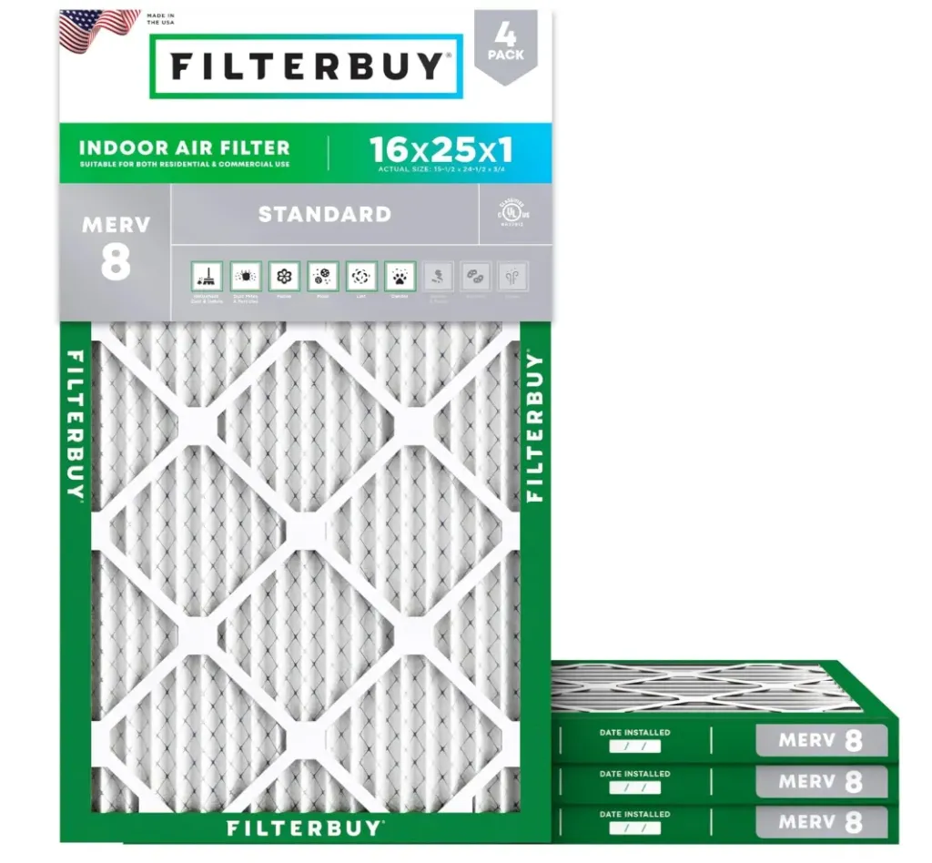 Filterbuy 16x25x1 Air Filter MERV 8 Essential Dust & Allergy Defense