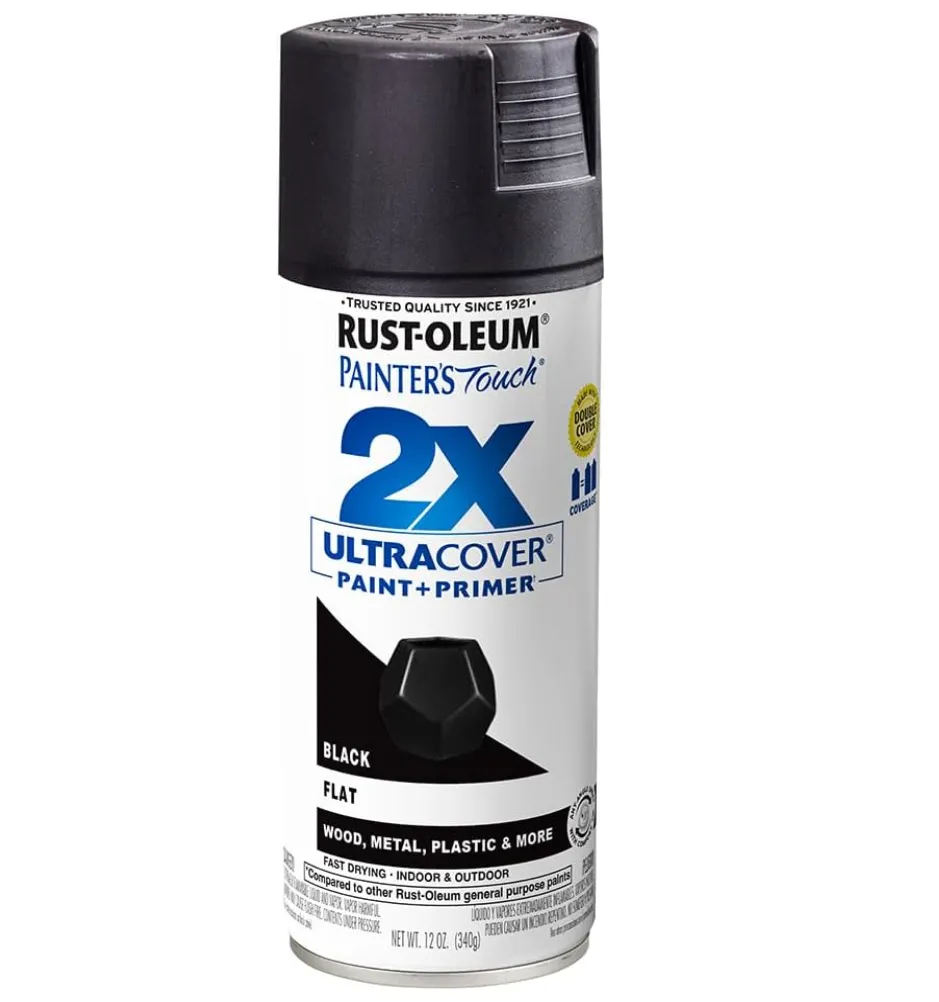 Rust-Oleum 334020 Painter's Touch 2X Ultra Cover Spray Paint, 12 oz, Flat Black