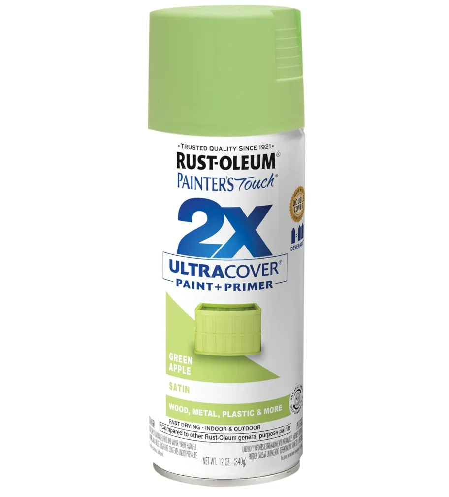 Rust-Oleum 334070 Painter's Touch 2X Ultra Cover Spray Paint, 12 oz, Satin Green Apple